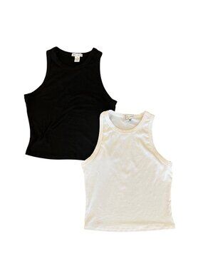 Better Together Black White Crewneck Tank Tops Ribbed Stretch Women's Size M